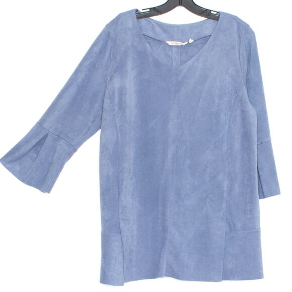 Soft Surroundings Womens Top Izzy Tunic Faux Suede V Neck Blue Size Large IO - Picture 2 of 3